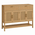 Wood Console Table with Rattan Cabinet Doors and Drawers