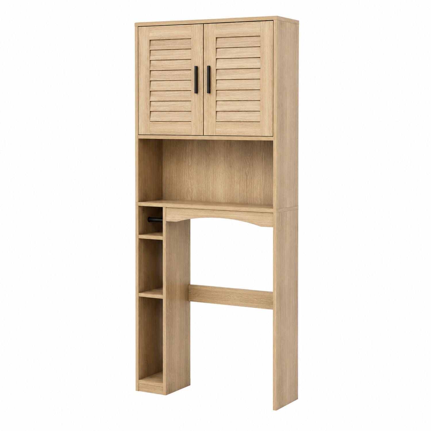 Over-the-Toilet Bathroom Storage Cabinet Wood Light Oak with Shelves and Doors