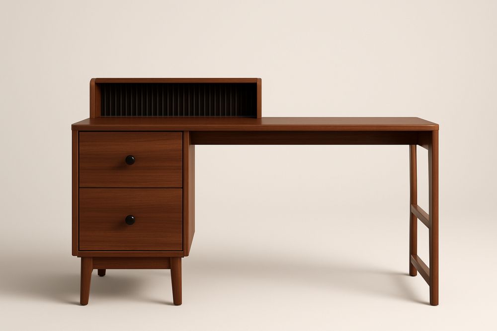 Wood Desk with 2 Drawers and Integrated Shelf Brown 56in L x 24in W x 30in H