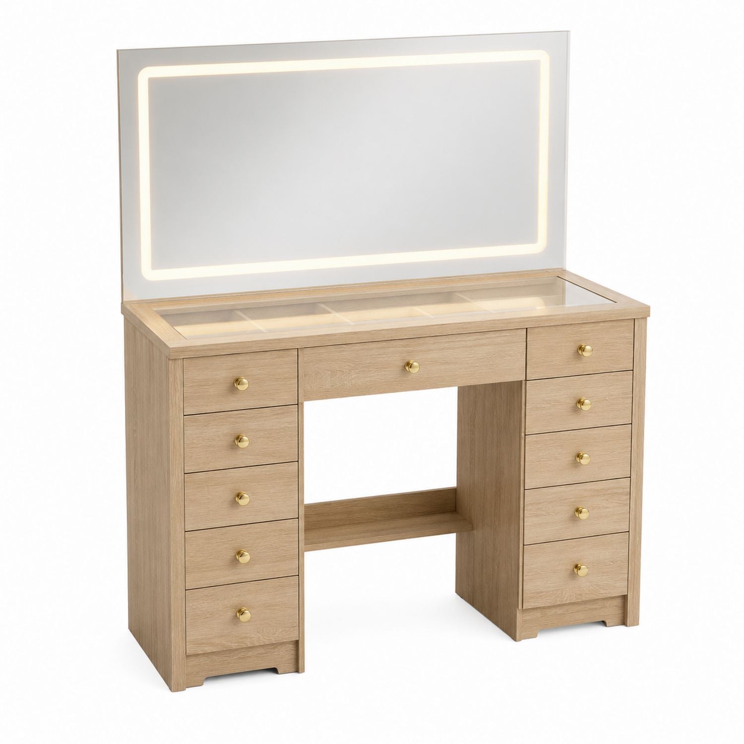 Wooden Vanity with LED Mirror and Storage Drawers