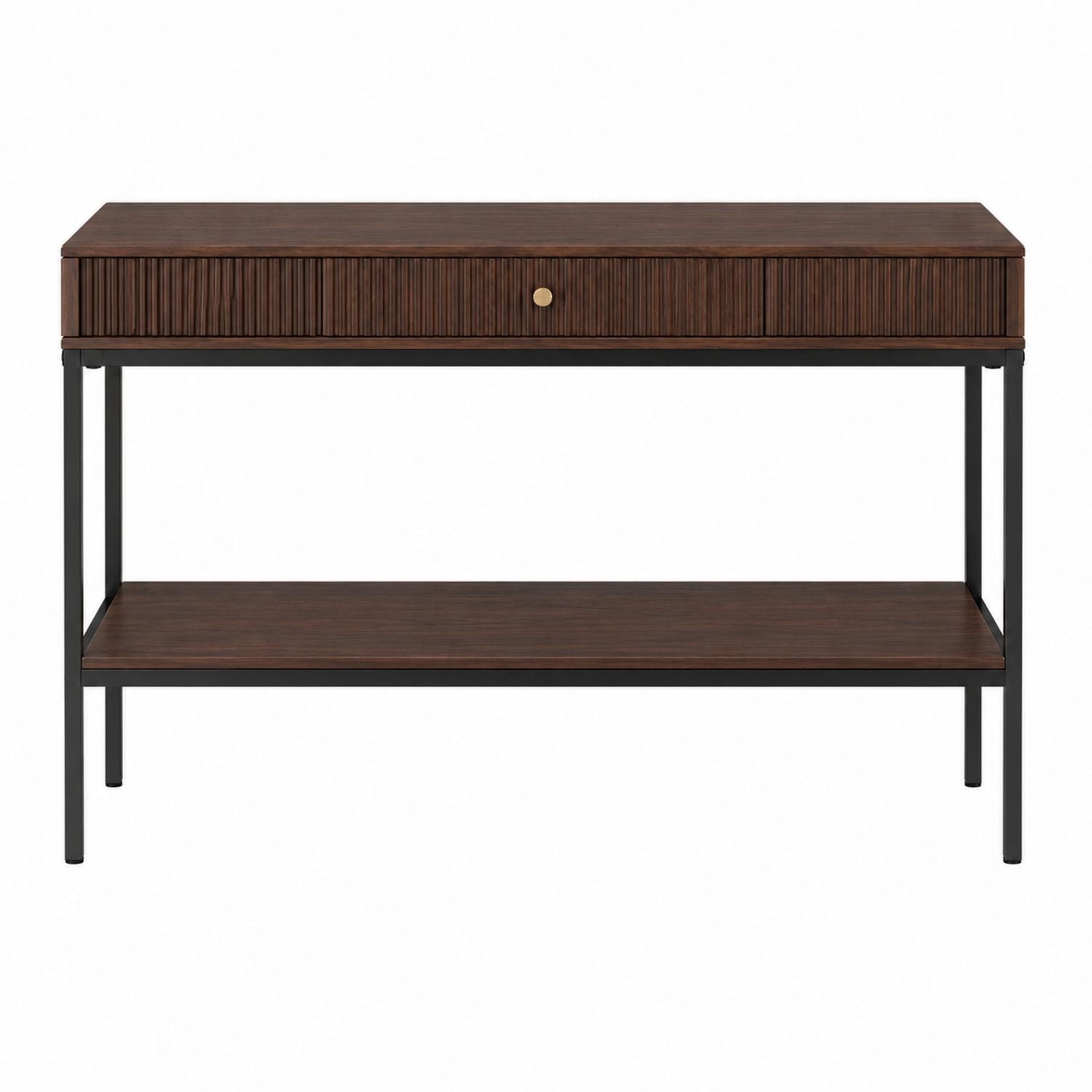 Wood and Metal Console Table with Drawer and Shelf Brown