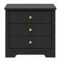 Black Wood Nightstand with Three Drawers and Metal Knobs