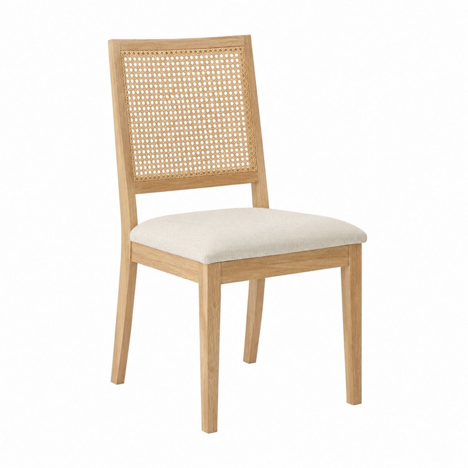 Solid Oak Dining Chair with Cane Back and Fabric Seat