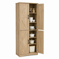Wooden Kitchen Pantry Cabinet with Adjustable Shelves and Double Doors Oak Finish