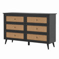 Black Wood Dresser with 6 Cane Drawers 120cm x 90cm x 40cm
