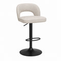 Adjustable Swivel Bar Stool with Polyester Fabric Seat and Black Steel Base