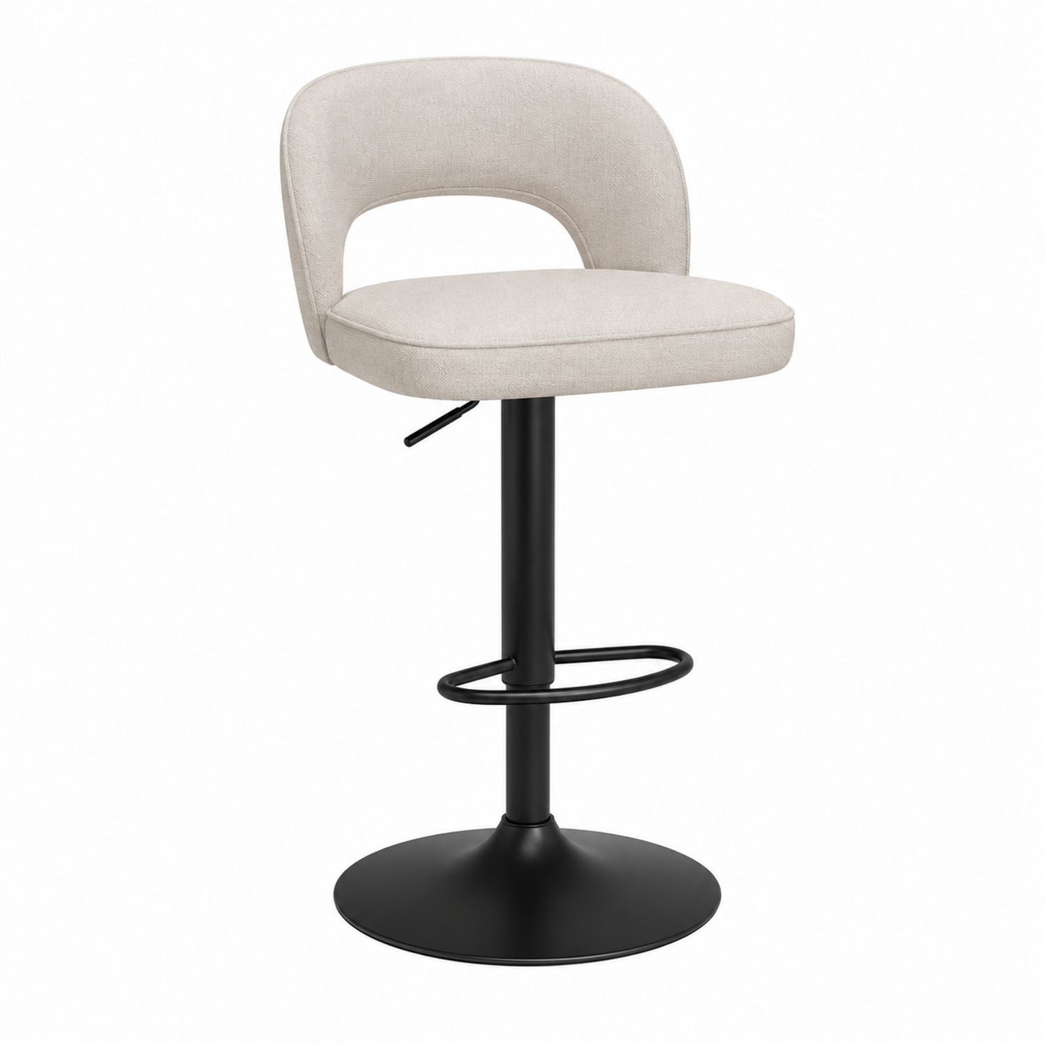 Adjustable Swivel Bar Stool with Polyester Fabric Seat and Black Steel Base
