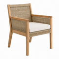 Acacia Wood and Polyethylene Rope Lounge Chair with Beige Polyester Cushion