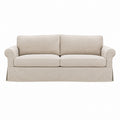 Beige Upholstered Fabric Sofa with Rolled Arms 210cm