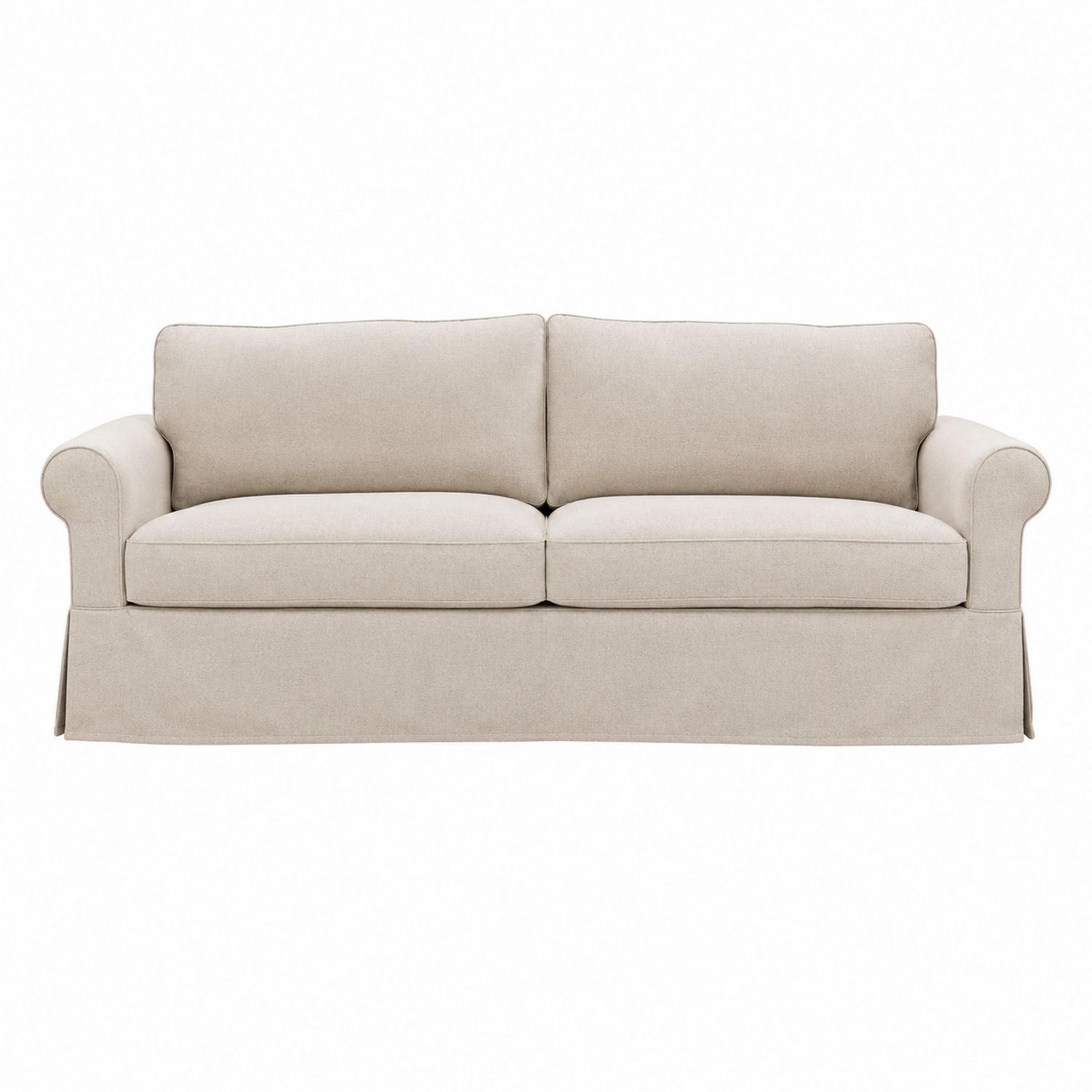 Beige Upholstered Fabric Sofa with Rolled Arms 210cm