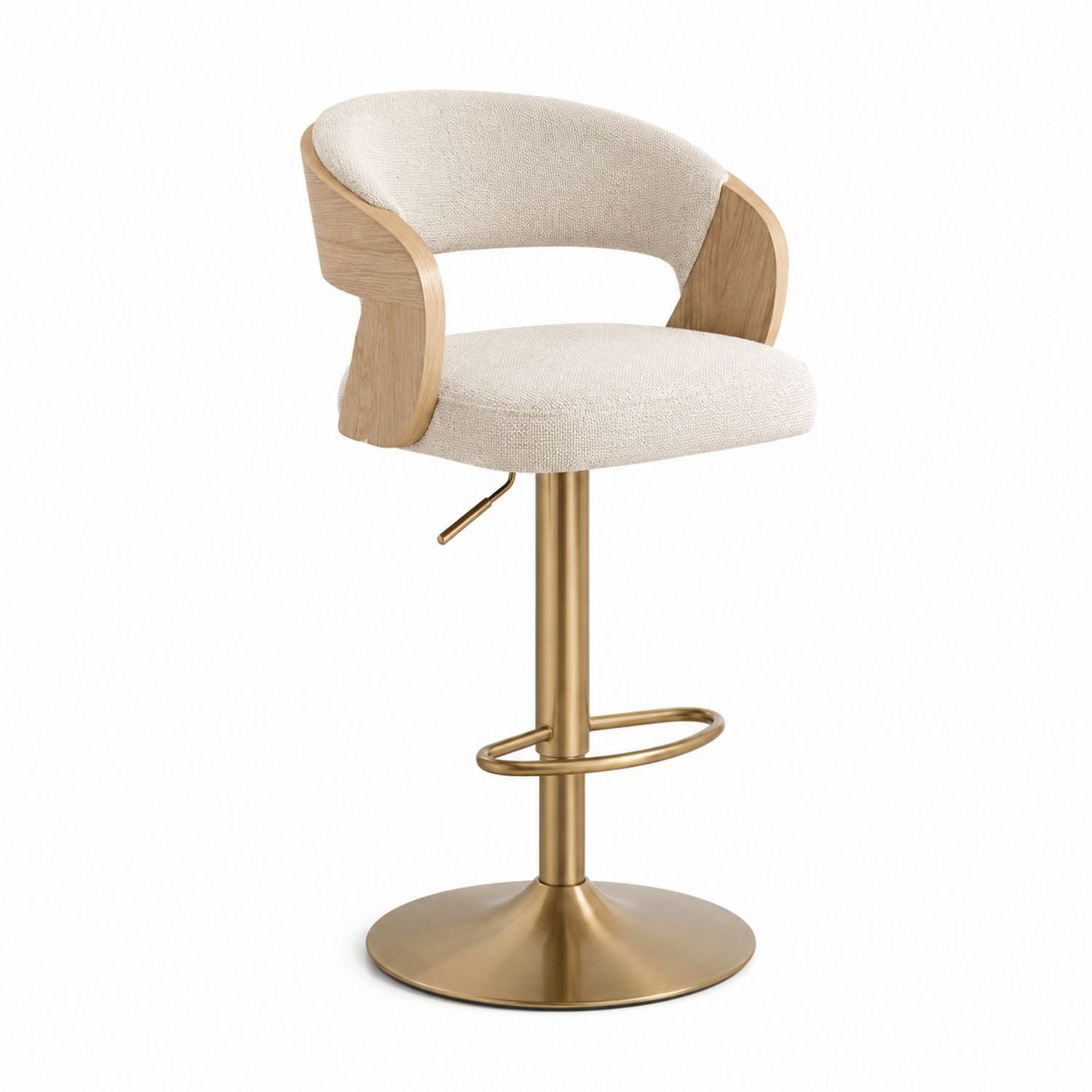 Adjustable Swivel Bar Stool with Fabric and Metal Base Beige