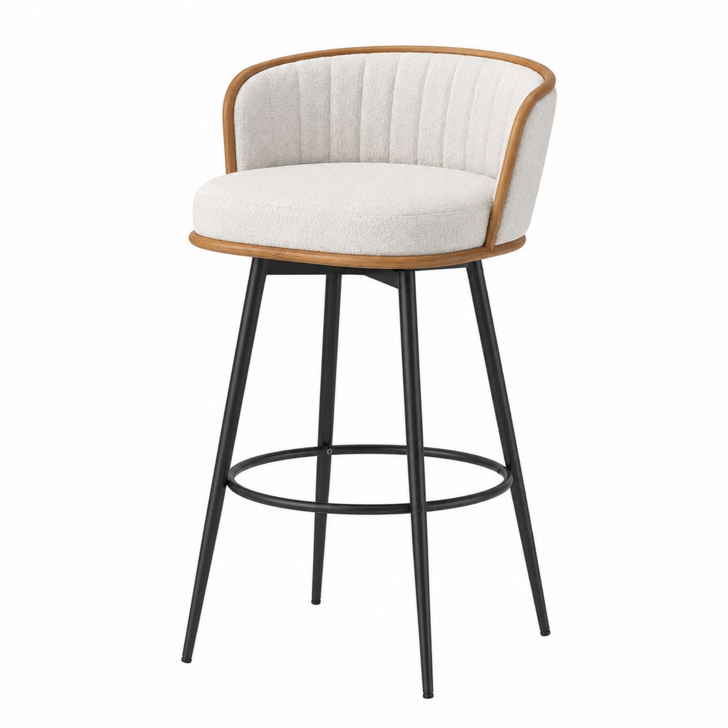 Fabric Bar Stool with Metal Legs and Wood Veneer Frame in Beige
