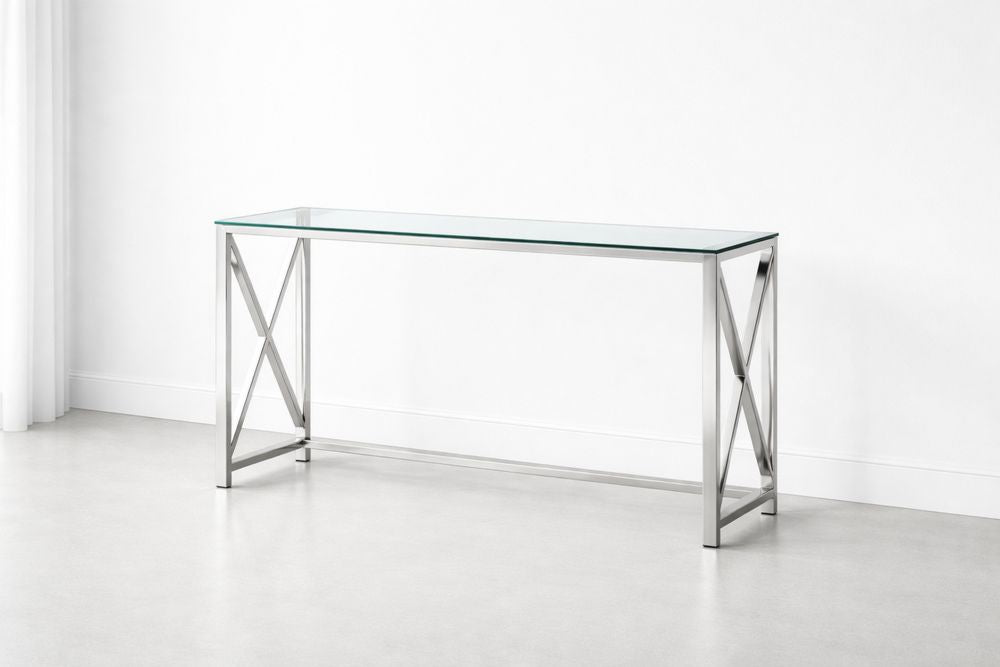 Glass Top Console Table with Stainless Steel Base