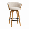 Beige Linen Upholstered Bar Stool with Wood Frame and Curved Backrest