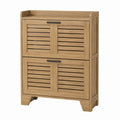 Wooden Shoe Cabinet with Slatted Doors, 78x70x26 cm, Oak