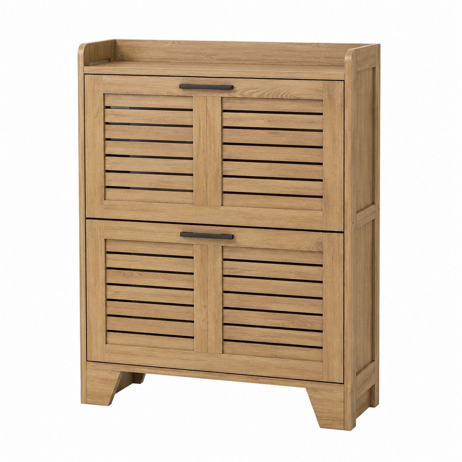 Wooden Shoe Cabinet with Slatted Doors, 78x70x26 cm, Oak
