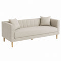 Beige Fabric Three-Seater Sofa with Solid Wood Legs
