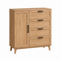 Engineered Wood Dresser with 4 Drawers and 1 Cabinet in Natural Oak