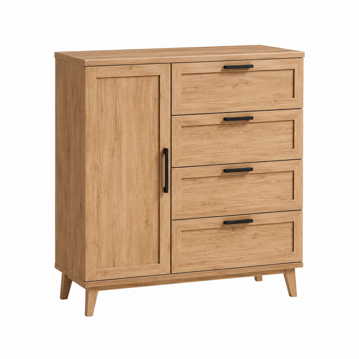 Engineered Wood Dresser with 4 Drawers and 1 Cabinet in Natural Oak