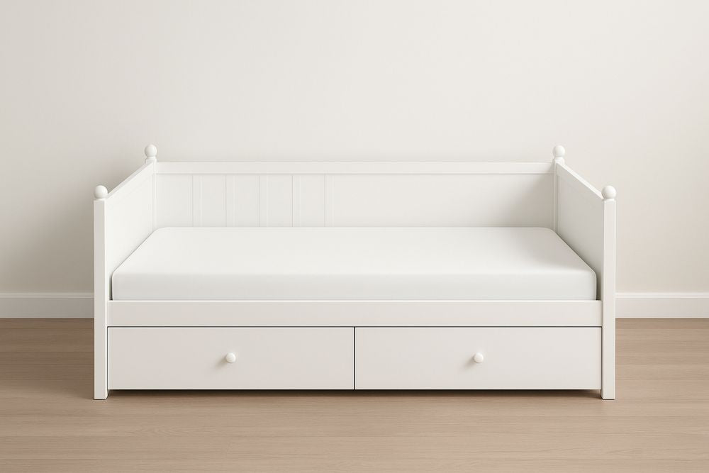 White Wooden Daybed Frame with Drawers