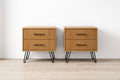 Set of 2 Wooden Nightstands with Metal Legs, 2-Drawer, Brown