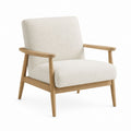 Boucle Fabric Lounge Chair with Oak Frame Beige