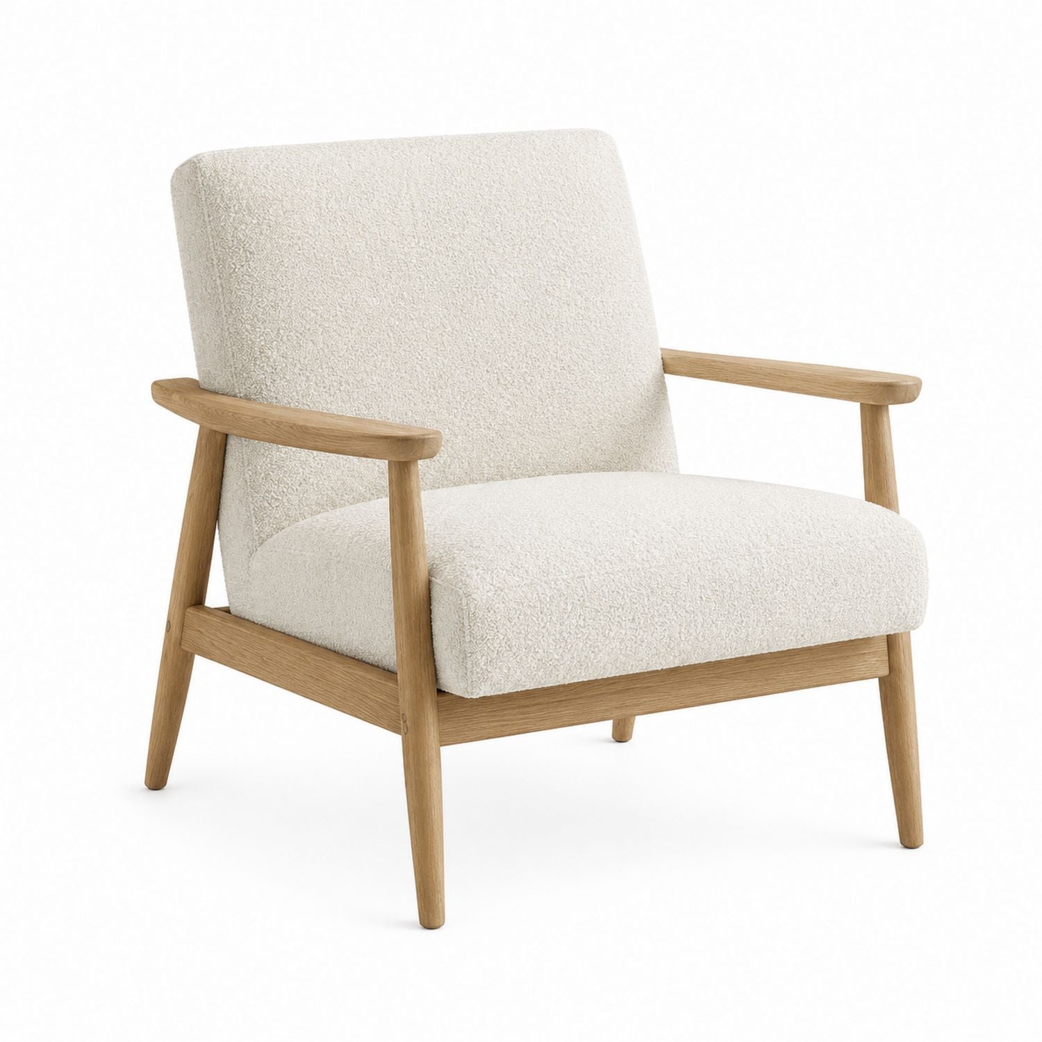 Boucle Fabric Lounge Chair with Oak Frame Beige