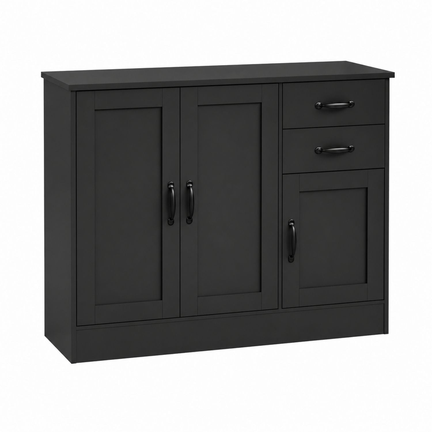 Black MDF Storage Cabinet with Shelves and Drawers