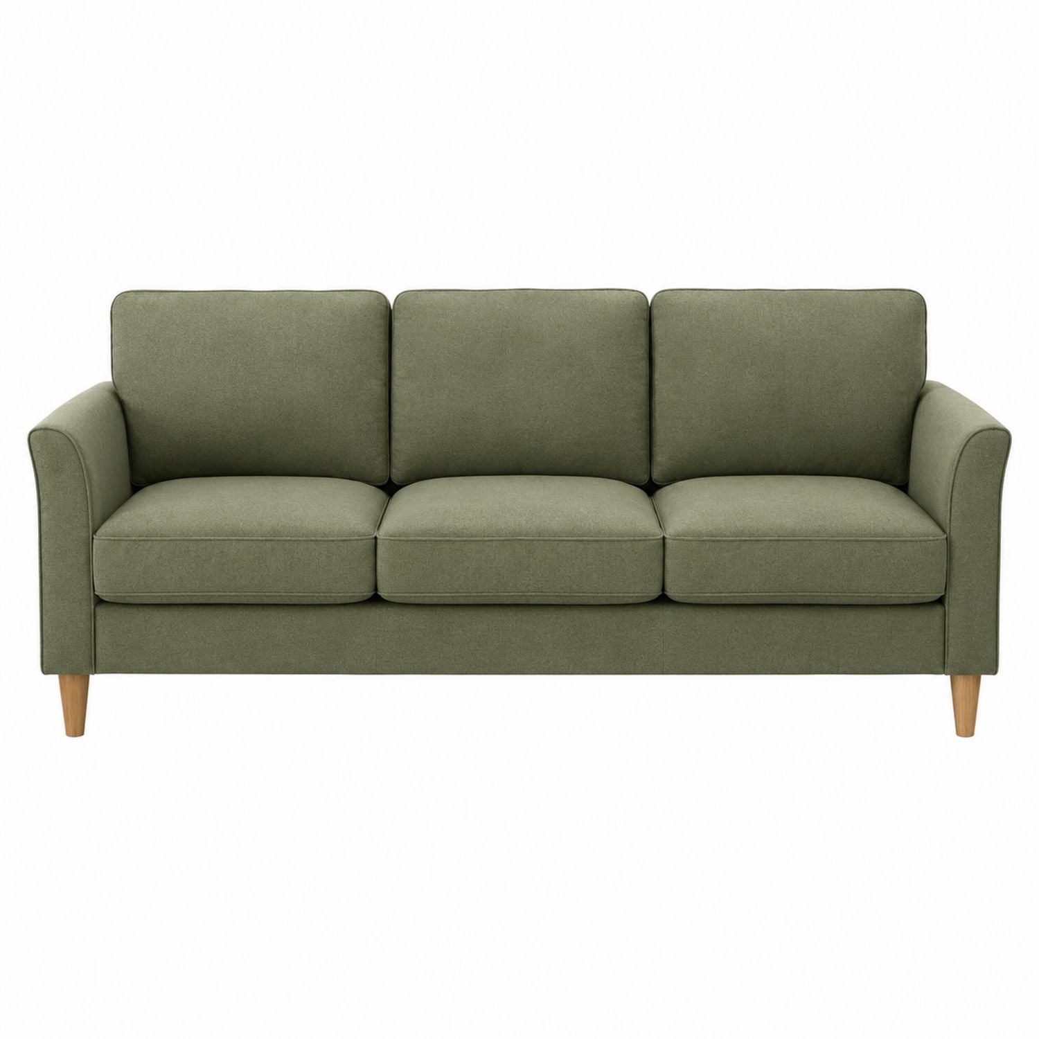 Three-Seater Polyester Fabric Sofa Olive Green with Wooden Legs