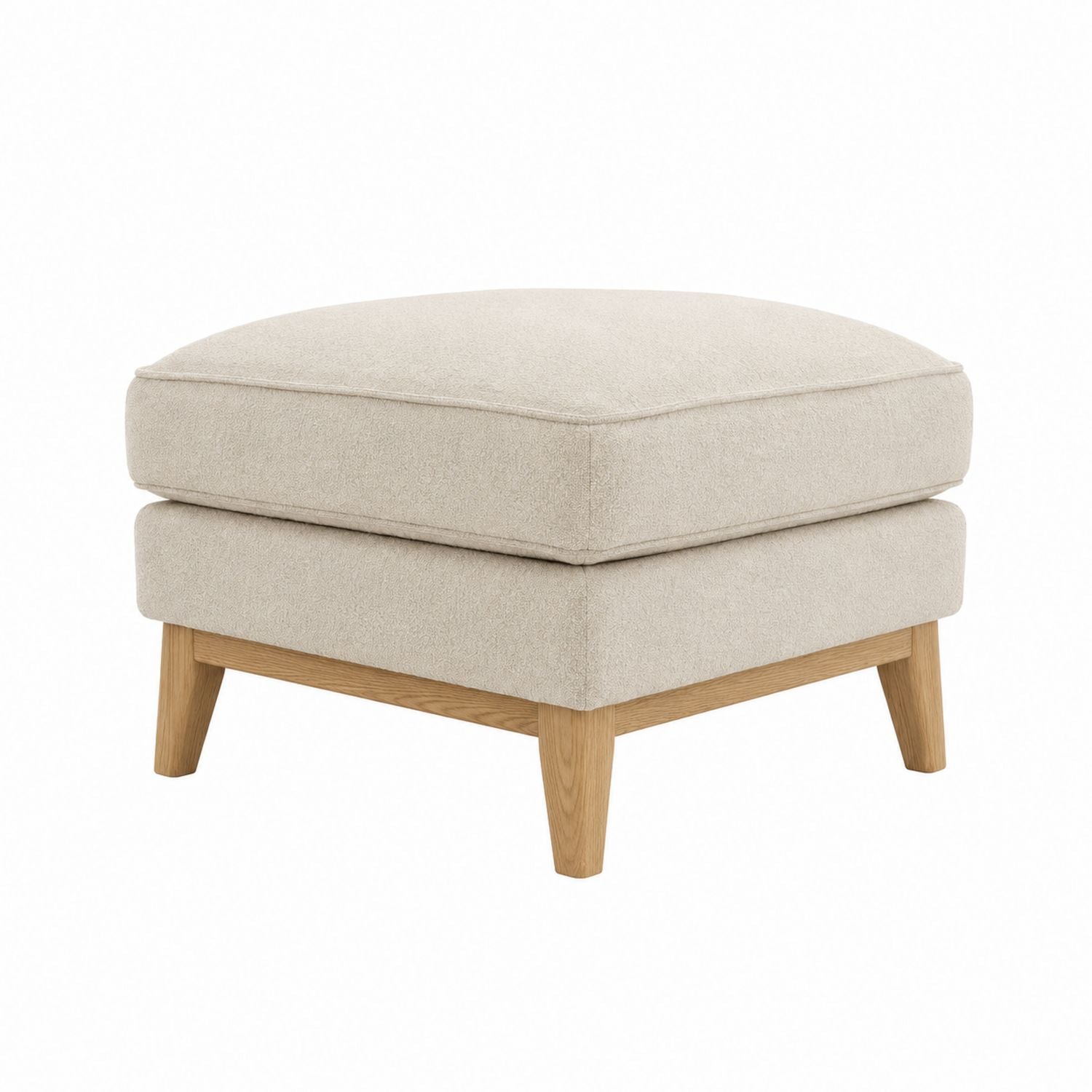 Beige Fabric Ottoman with Oak Wood Legs 15.7in x 15.7in x 17.7in