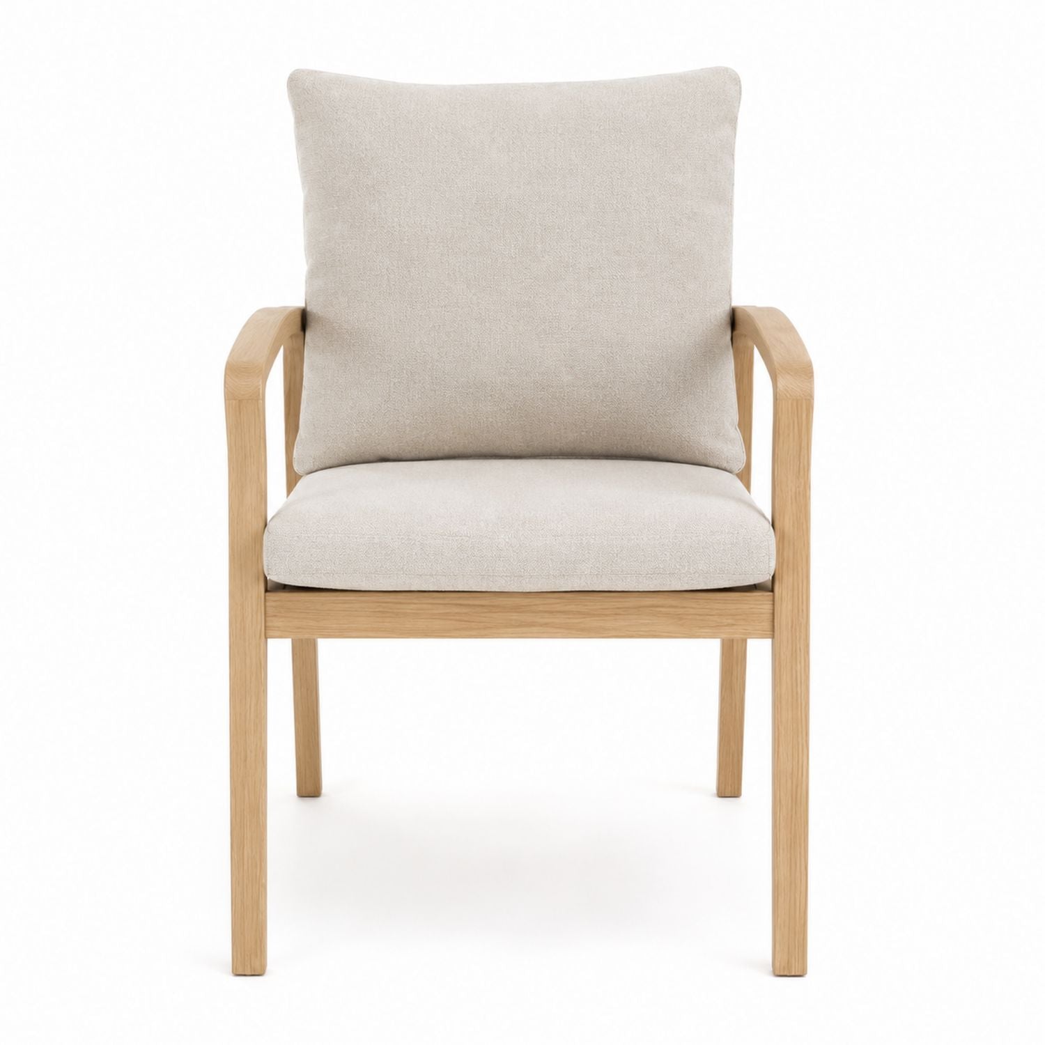 Wood Dining Chair with Beige Linen Upholstery