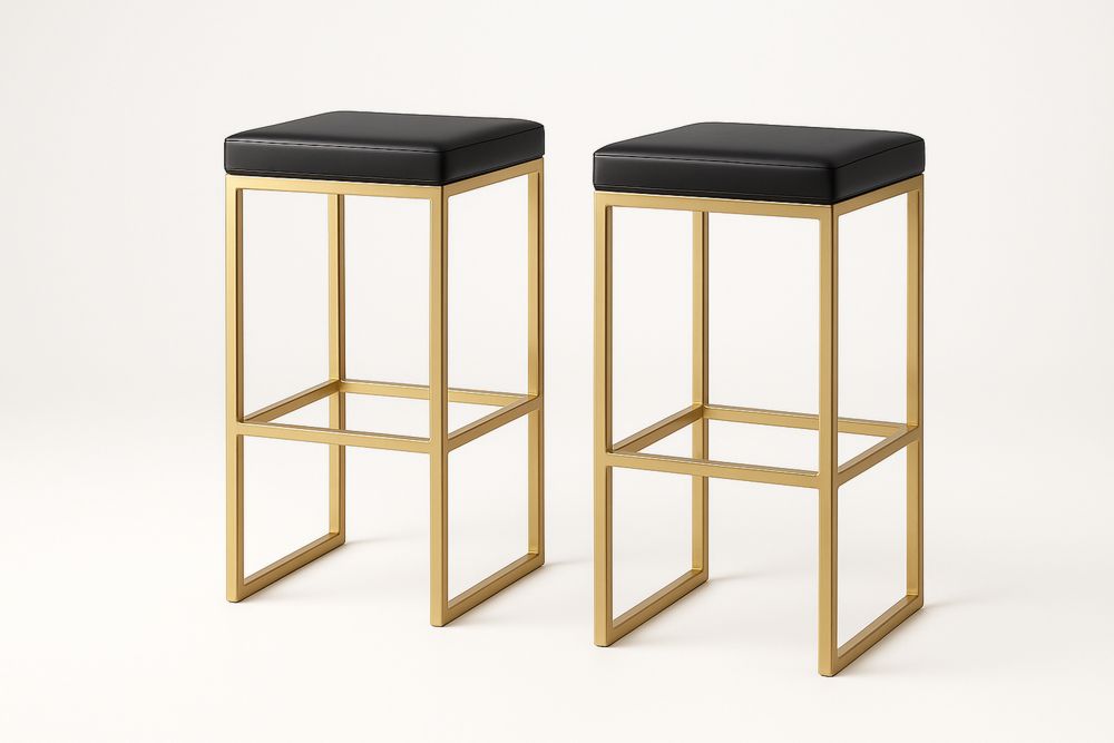 Set of 2 PU Leather Bar Stools with Metal Frame