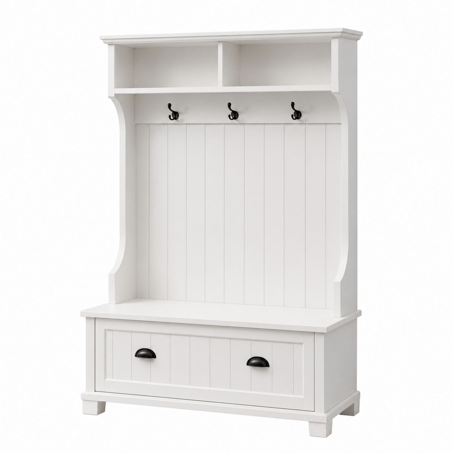 White MDF Coat Rack with Storage Bench