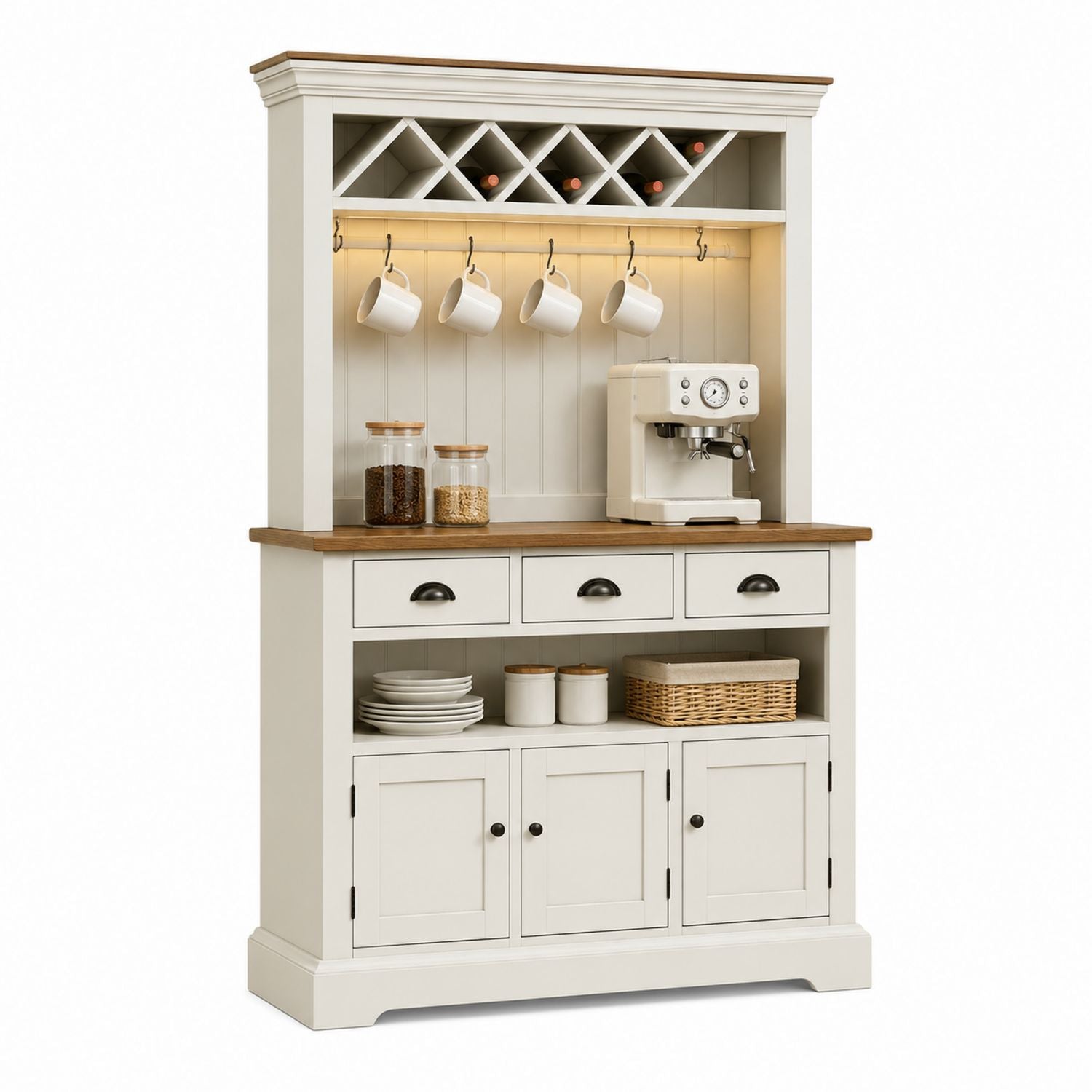 Wooden Sideboard Buffet with Storage Shelves and Wine Rack