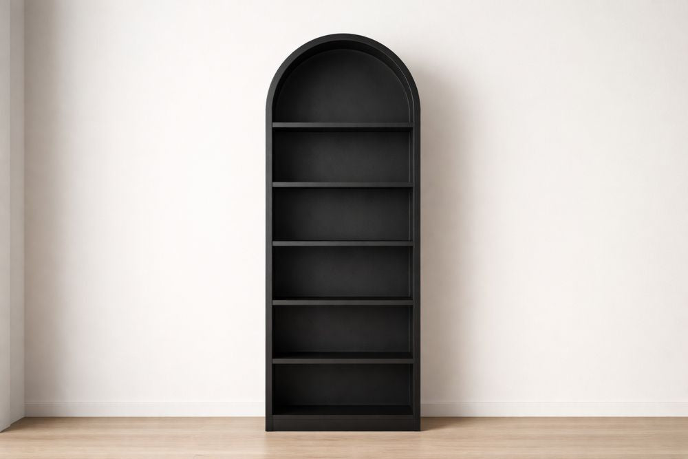 Arch Black MDF Bookshelf with Six Shelves