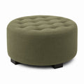 Round Fabric Ottoman Olive Green Tufted 90cm