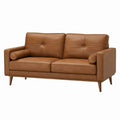 Brown Faux Leather 2-Seater Sofa with Wooden Legs