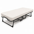 Folding Metal Bed Frame with Foam Mattress Beige 190x90cm