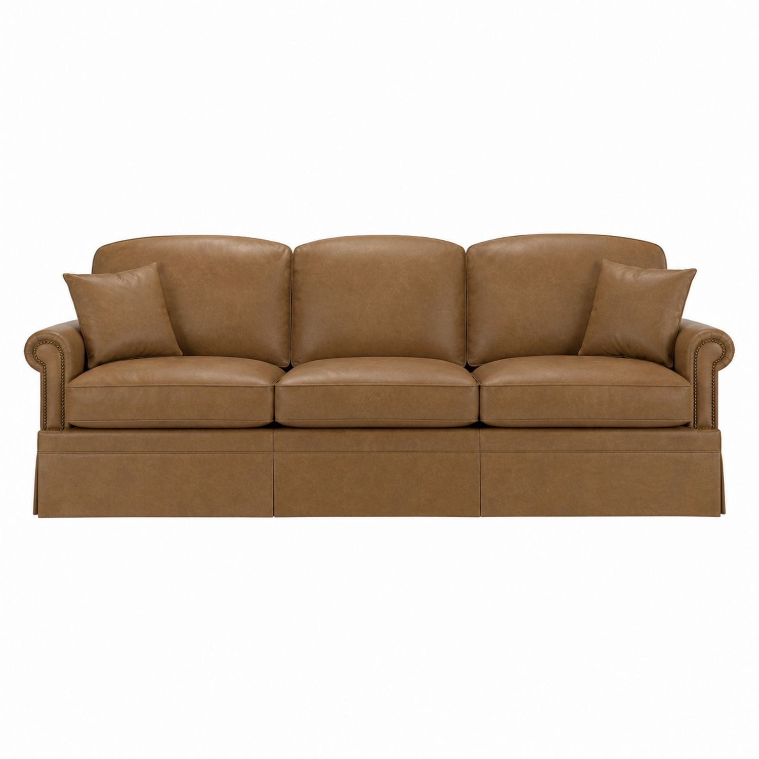 Brown Faux Leather Sofa with Rolled Arms 220cm