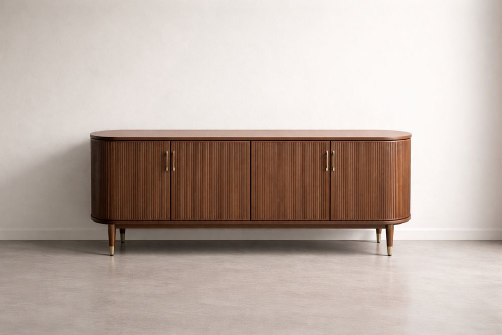 Wooden Sideboard Cabinet with Brass Handles Brown