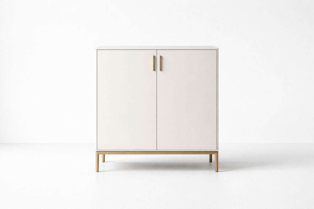 White Two-Door MDF Cabinet with Metal Legs
