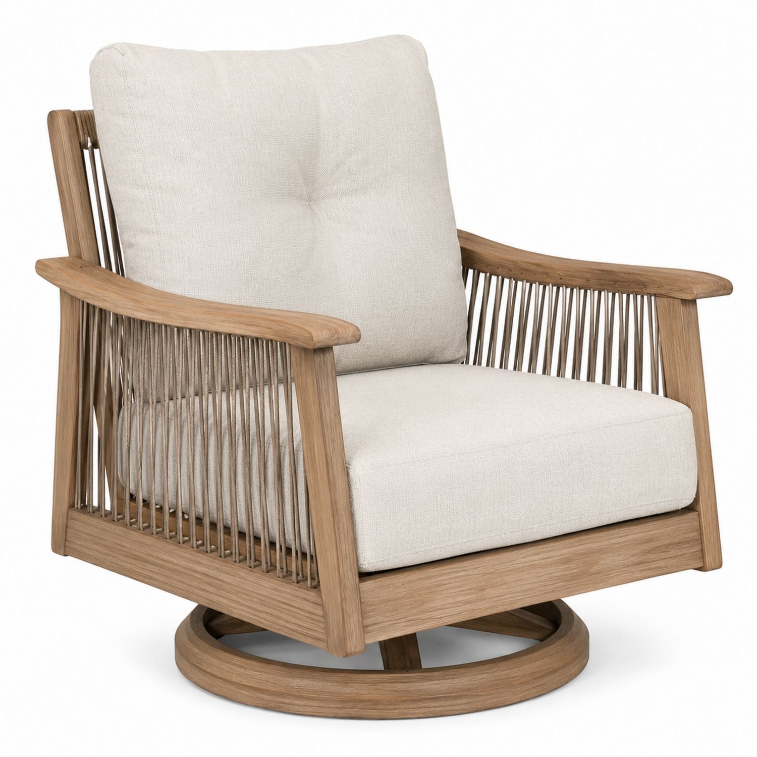 Outdoor Swivel Chair Wood Polyester Fabric Beige Cushions
