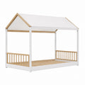 Wood House Bed with Canopy Frame Pine Wood White 200x90 cm