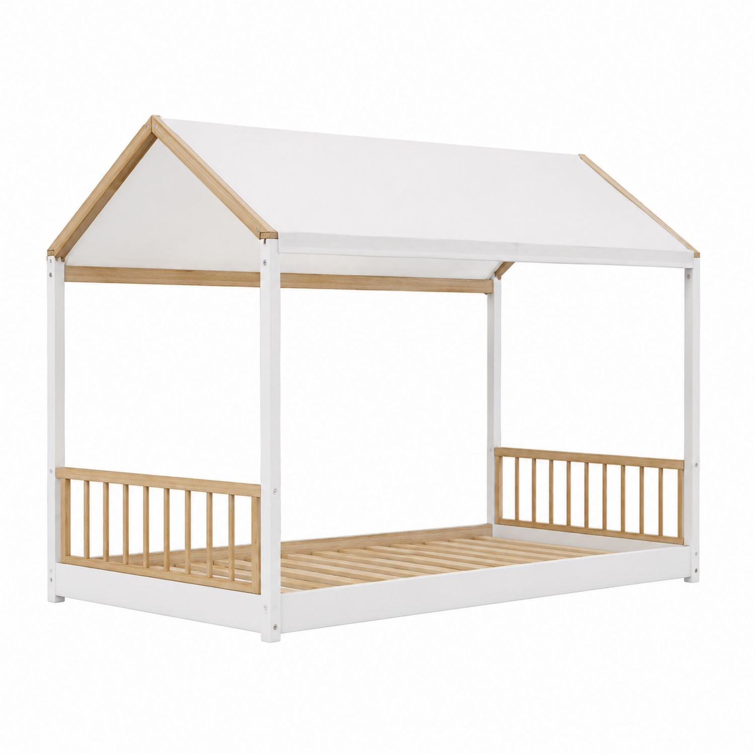 Wood House Bed with Canopy Frame Pine Wood White 200x90 cm
