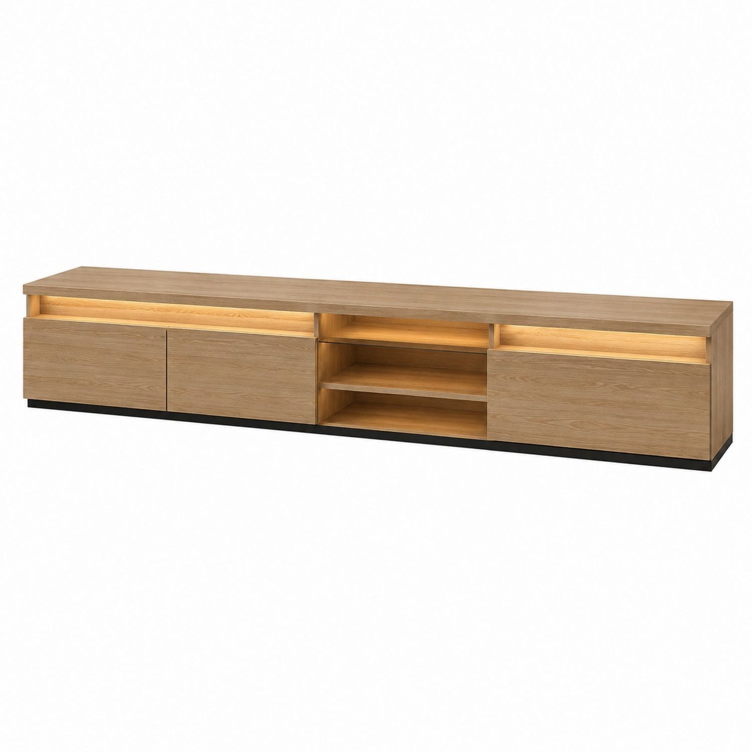 Oak Wood TV Stand with LED Lighting and Storage