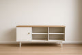 Wood and MDF Sideboard Cabinet with Shelves White/Natural 150x40x75 cm