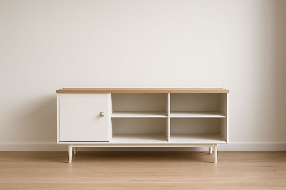 Wood and MDF Sideboard Cabinet with Shelves White/Natural 150x40x75 cm