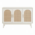 Wood Cane Sideboard Buffet with White Frame