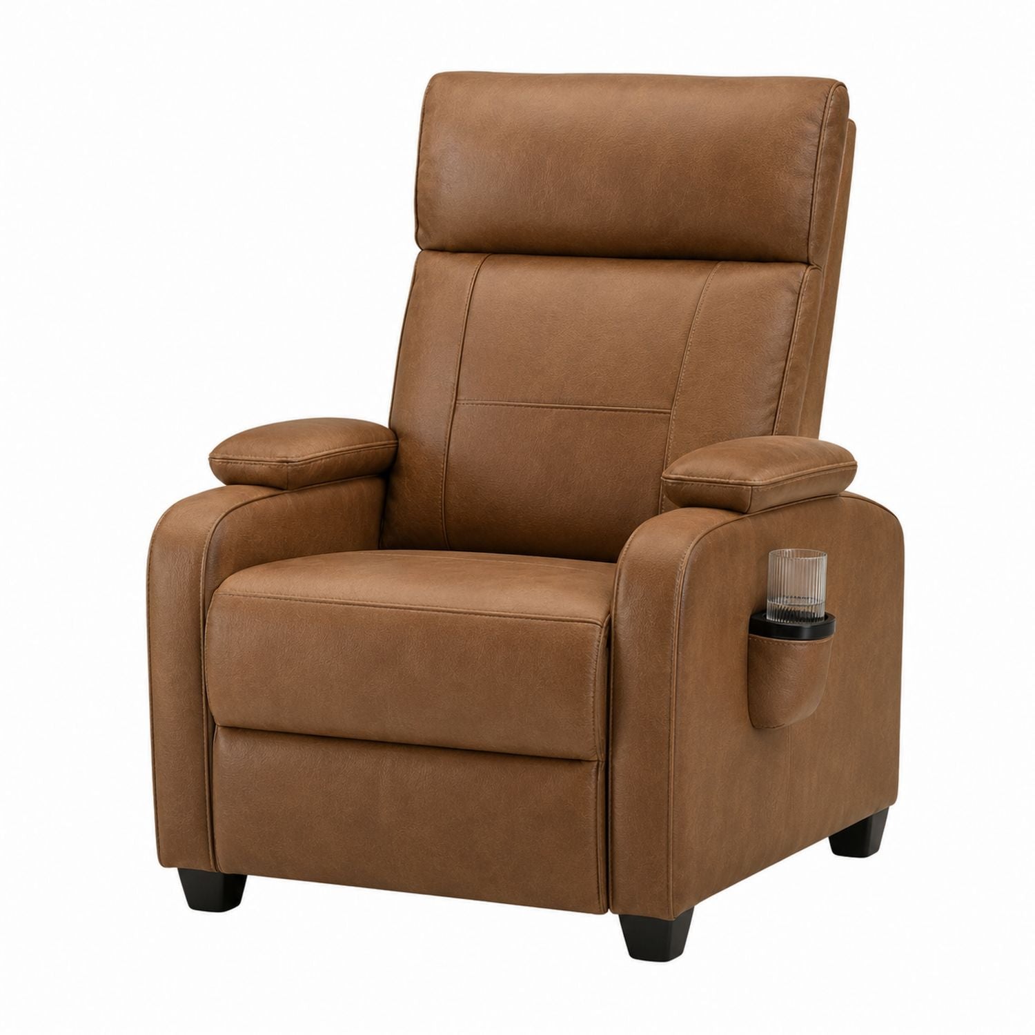 Faux Leather Recliner Chair with Cup Holder Brown