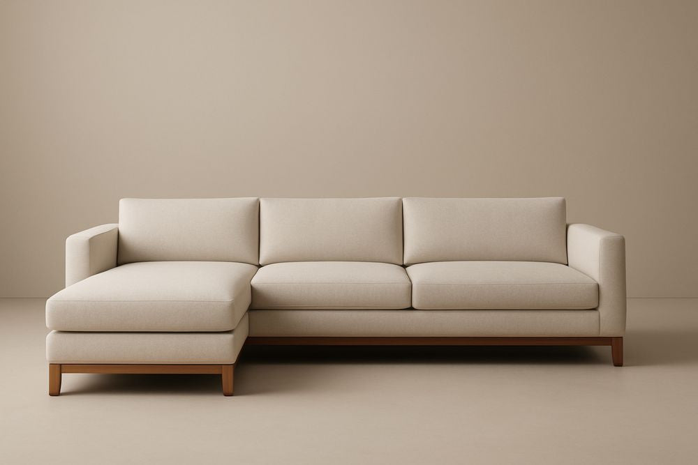 Beige Fabric Sectional Sofa with Wooden Frame 104x67x32 inches